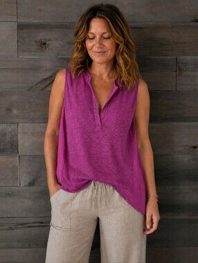 J Jill Linen Purple Magenta Sleeveless Top Size S Classic Summer
